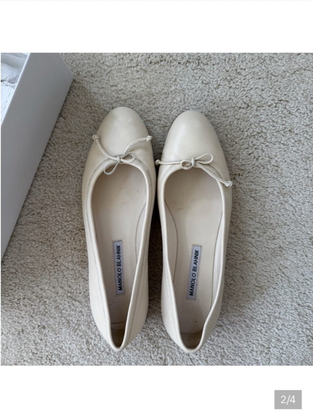 Manolo Blahnik Cream Leather Ballet Flats with Bow